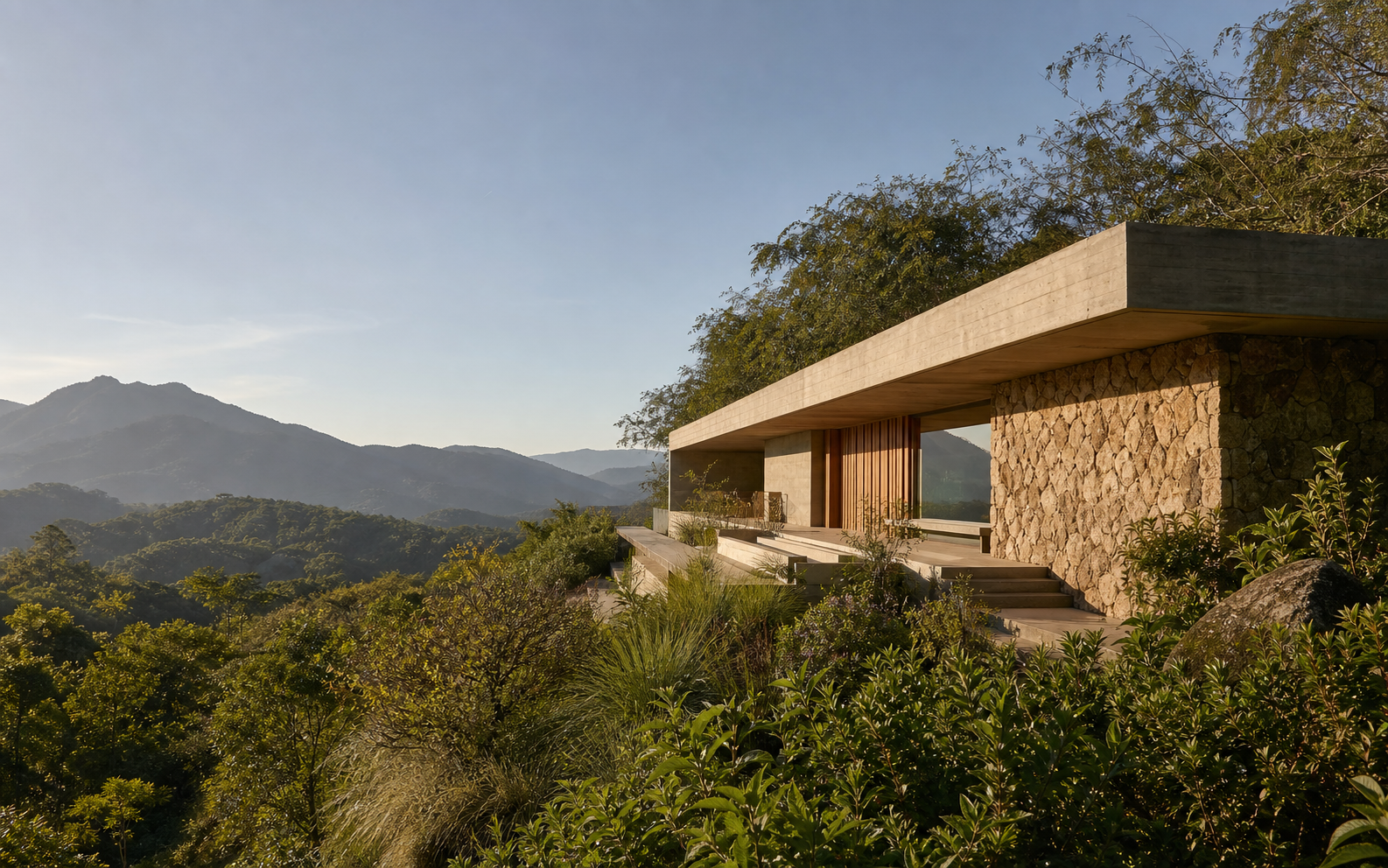 Casa contemporânea integrada à paisagem